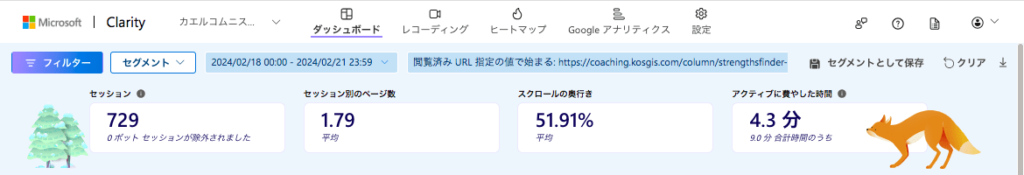 Microsoft Clarity のダッシュボードで施策の検証事例(ビフォー)