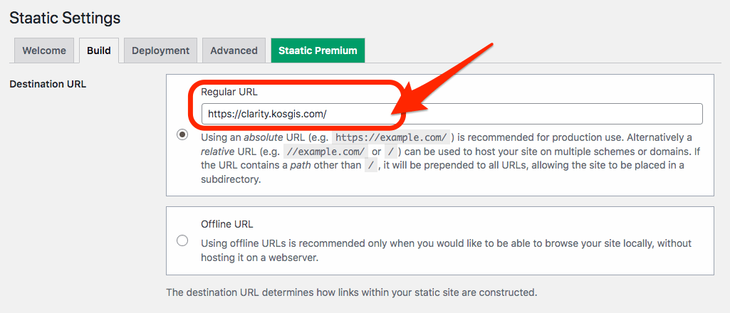 Staatic の Build で公開用のサイトのURLを設定